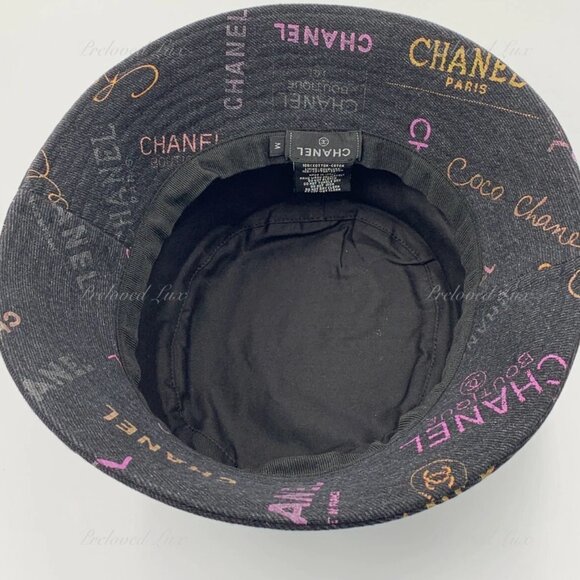 Authentic CHANEL Classic Logo Black Denim Bucket Hat 22p Medium - Picture 5 of 9